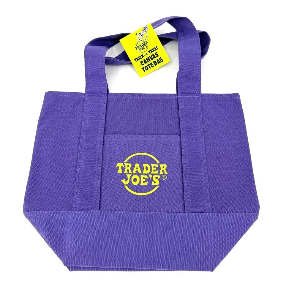 Trader Joe's Trick or Treat Mini Canvas Tote Bag Purple Halloween 2025 NWT